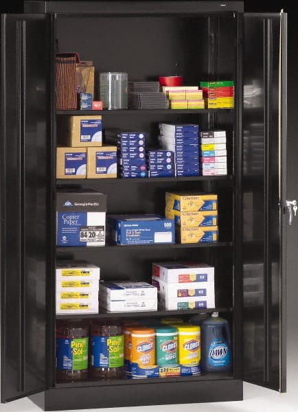 Tennsco - 5 Shelf Locking Storage Cabinet - Steel, 36" Wide x 18" Deep x 72" High, Black - Exact Tooling