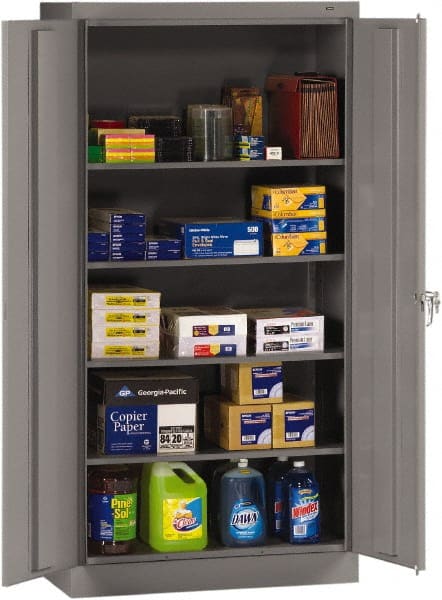Tennsco - 5 Shelf Locking Storage Cabinet - Steel, 36" Wide x 18" Deep x 72" High, Medium Gray - Exact Tooling