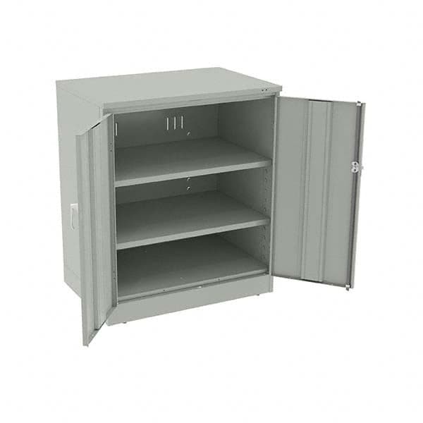Tennsco - 3 Shelf Locking Storage Cabinet - Steel, 36" Wide x 24" Deep x 42" High, Light Gray - Exact Tooling