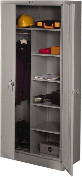 Tennsco - 6 Shelf Combination Storage Cabinet - Steel, 36" Wide x 18" Deep x 78" High, Medium Gray - Exact Tooling