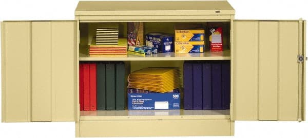 Tennsco - 2 Shelf Locking Storage Cabinet - Steel, 36" Wide x 18" Deep x 30" High, Sand - Exact Tooling