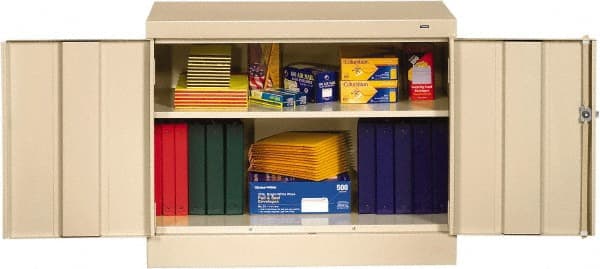 Tennsco - 2 Shelf Locking Storage Cabinet - Steel, 36" Wide x 18" Deep x 30" High, Champagne/Putty - Exact Tooling