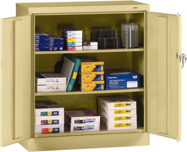 Tennsco - 3 Shelf Locking Storage Cabinet - Steel, 36" Wide x 18" Deep x 42" High, Sand - Exact Tooling