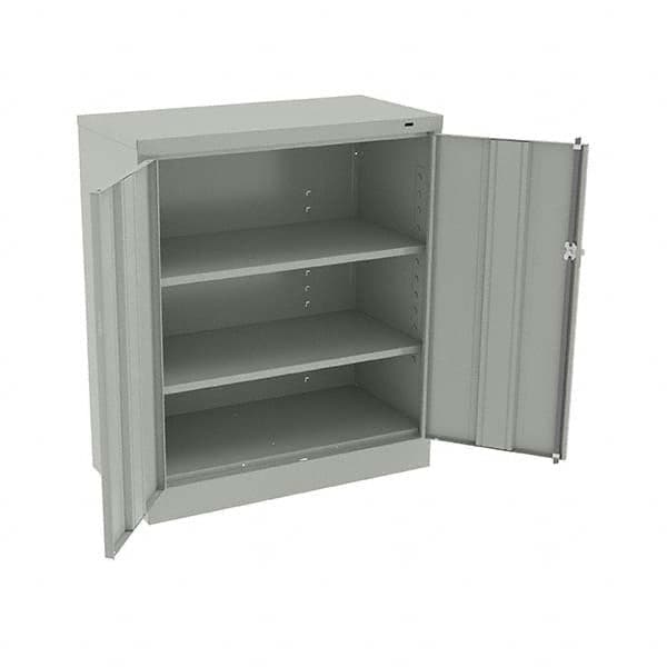 Tennsco - 3 Shelf Locking Storage Cabinet - Steel, 36" Wide x 18" Deep x 42" High, Light Gray - Exact Tooling