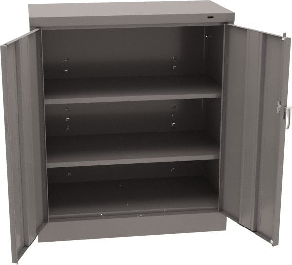 Tennsco - 3 Shelf Locking Storage Cabinet - Steel, 36" Wide x 18" Deep x 42" High, Medium Gray - Exact Tooling