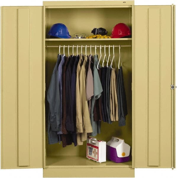 Tennsco - 2 Shelf Wardrobe Storage Cabinet - Steel, 36" Wide x 18" Deep x 72" High, Champagne/Putty - Exact Tooling