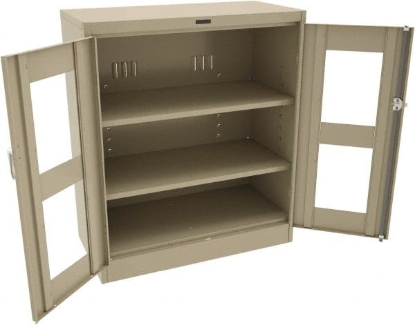 Tennsco - 3 Shelf Visible Storage Cabinet - Steel, 36" Wide x 24" Deep x 42" High, Sand - Exact Tooling