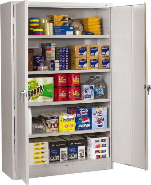 Tennsco - 5 Shelf Locking Storage Cabinet - Steel, 48" Wide x 24" Deep x 78" High, Light Gray - Exact Tooling