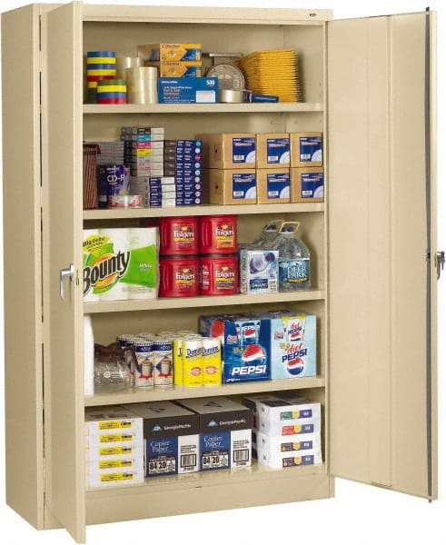 Tennsco - 5 Shelf Locking Storage Cabinet - Steel, 48" Wide x 18" Deep x 78" High, Sand - Exact Tooling