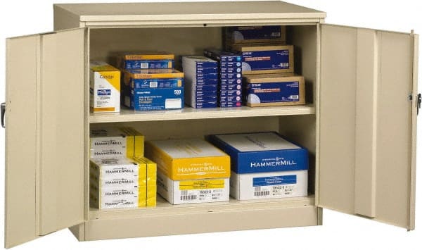 Tennsco - 2 Shelf Locking Storage Cabinet - Steel, 48" Wide x 24" Deep x 42" High, Champagne/Putty - Exact Tooling