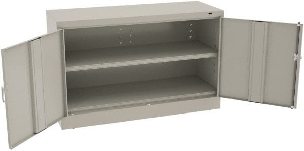 Tennsco - 2 Shelf Locking Storage Cabinet - Steel, 48" Wide x 18" Deep x 30" High, Light Gray - Exact Tooling