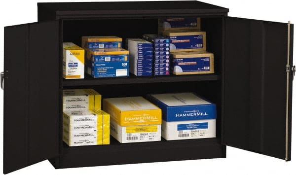 Tennsco - 2 Shelf Locking Storage Cabinet - Steel, 48" Wide x 24" Deep x 42" High, Black - Exact Tooling