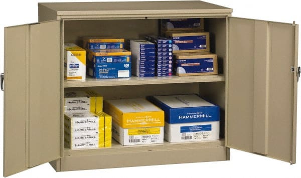 Tennsco - 2 Shelf Locking Storage Cabinet - Steel, 48" Wide x 24" Deep x 42" High, Sand - Exact Tooling