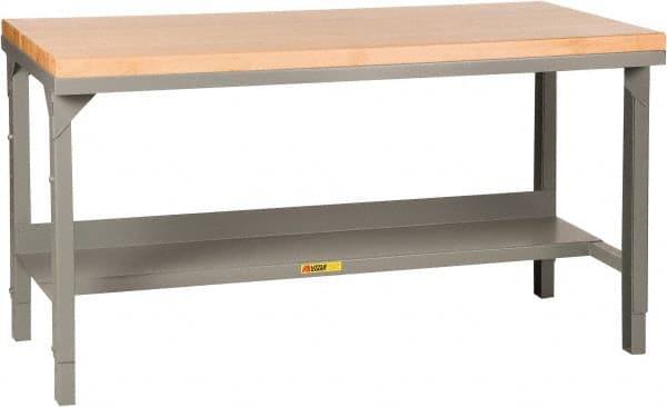 Little Giant - 72 Wide x 30" Deep x 28-3/4" High, Maple Butcher Block Top - Straight Edge, Adjustable Height Legs, Gray - Exact Tooling