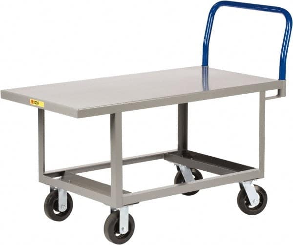 Little Giant - 2,000 Lb Capacity Steel 6-Wheeled Platform Truck - Steel Deck, 30" OAW, 48" Platform Length, Mold On Rubber Casters - Exact Tooling