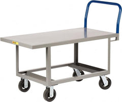 Little Giant - 2,000 Lb Capacity Steel 6-Wheeled Platform Truck - Steel Deck, 30" OAW, 48" Platform Length, Mold On Rubber Casters - Exact Tooling