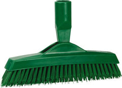 Vikan - 1.6" Bristle Length, Polyester Utility Scrub Brush - 9" Long x 1-1/2" Wide Head, 9-1/4" OAL, European Threaded Handle, Green, Polypropylene Block - Exact Tooling