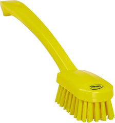 Vikan - 0.8" Bristle Length, Polyester Food Service Brush - 3" Long x 1.6" Wide Head, 10.2" OAL, Ergonomic Handle, Yellow, Polypropylene Block - Exact Tooling