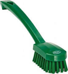 Vikan - 0.8" Bristle Length, Polyester Food Service Brush - 3" Long x 1.6" Wide Head, 10.2" OAL, Ergonomic Handle, Green, Polypropylene Block - Exact Tooling