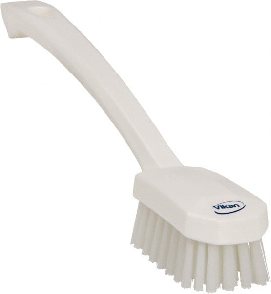 Vikan - 0.8" Bristle Length, Polyester Food Service Brush - 3" Long x 1.6" Wide Head, 10.2" OAL, Ergonomic Handle, White, Polypropylene Block - Exact Tooling