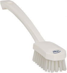 Vikan - 0.8" Bristle Length, Polyester Food Service Brush - 3" Long x 1.6" Wide Head, 10.2" OAL, Ergonomic Handle, White, Polypropylene Block - Exact Tooling