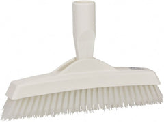 Vikan - 1.6" Bristle Length, Polyester Utility Scrub Brush - 9" Long x 1-1/2" Wide Head, 9-1/4" OAL, European Threaded Handle, White, Polypropylene Block - Exact Tooling