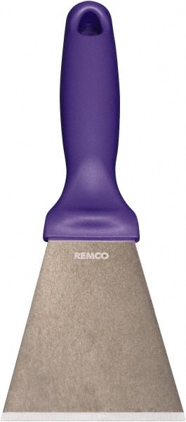 Remco - Stiff Stainless Steel Beveled Scraper - 3" Blade Width x 3-1/2" Blade Length, 5-13/32" Long Ergonomic Polypropylene Handle - Exact Tooling