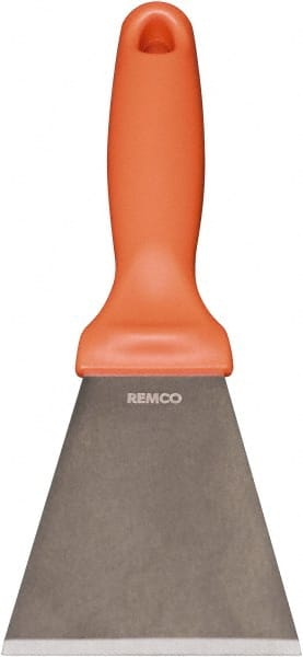 Remco - Stiff Stainless Steel Beveled Scraper - 3" Blade Width x 3-1/2" Blade Length, 5-13/32" Long Ergonomic Polypropylene Handle - Exact Tooling