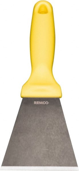 Remco - Stiff Stainless Steel Beveled Scraper - 3" Blade Width x 3-1/2" Blade Length, 5-13/32" Long Ergonomic Polypropylene Handle - Exact Tooling