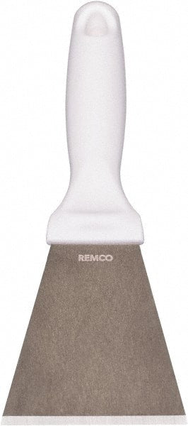 Remco - Stiff Stainless Steel Beveled Scraper - 3" Blade Width x 3-1/2" Blade Length, 5-13/32" Long Ergonomic Polypropylene Handle - Exact Tooling