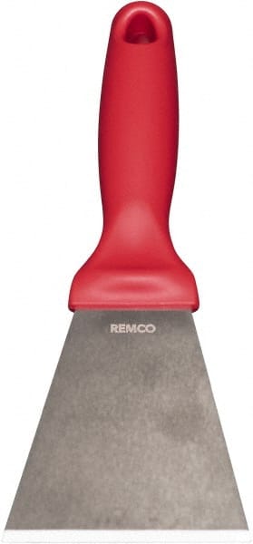 Remco - Stiff Stainless Steel Beveled Scraper - 3" Blade Width x 3-1/2" Blade Length, 5-13/32" Long Ergonomic Polypropylene Handle - Exact Tooling