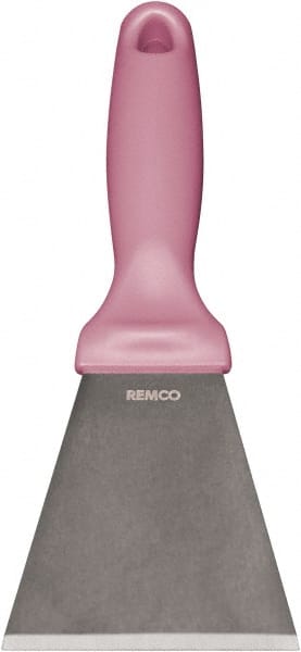 Remco - Stiff Stainless Steel Beveled Scraper - 1-1/2" Blade Width x 3-1/2" Blade Length, 5-13/32" Long Ergonomic Polypropylene Handle - Exact Tooling