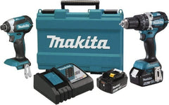 Makita - 18 Volt Cordless Tool Combination Kit - Includes 1/2" Hammer Drill & 1/4" Impact Driver, Lithium-Ion Battery Included - Exact Tooling