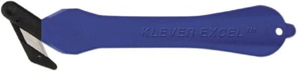 Klever Innovations - Fixed Safety Cutter - 1-1/4" Carbon Steel Blade, Blue Plastic Handle, 1 Blade Included - Exact Tooling