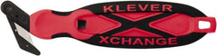 Klever Innovations - Quick-Change Safety Cutter - 1-1/4" Carbon Steel Blade, Red Plastic/Softgrip Handle, 1 Blade Included - Exact Tooling