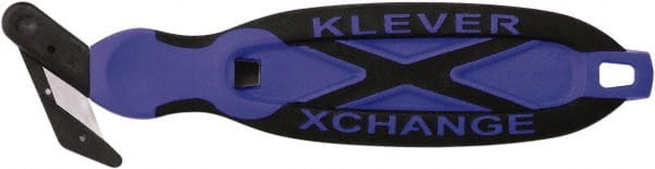 Klever Innovations - Quick-Change Safety Cutter - 1-1/4" Carbon Steel Blade, Blue Plastic/Softgrip Handle, 1 Blade Included - Exact Tooling