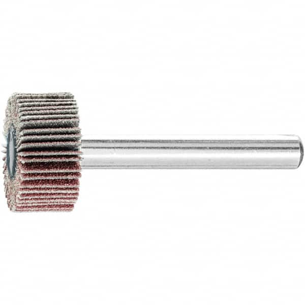 PFERD - 3/4" Diam x 3/8" Face Width, Aluminum Oxide Coated Mounted Flap Wheel - 1/4" Shank Mount, 120 Grit, 38,100 Max RPM - Exact Tooling