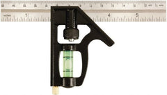 Johnson Level & Tool - 2 Piece, 6" Combination Square Set - 1/8, 1/16 & 1/32" (Inch/Metric) Graduation, Stainless Steel Blade, Cast Zinc Head - Exact Tooling