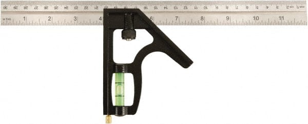 Johnson Level & Tool - 2 Piece, 12" Combination Square Set - 1/8, 1/16 & 1/32" (Inch/Metric) Graduation, Stainless Steel Blade, Cast Zinc Head - Exact Tooling