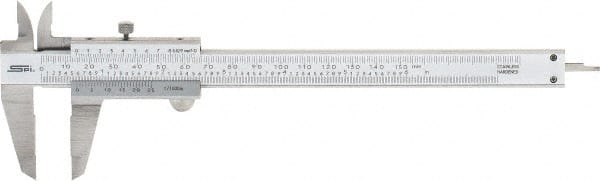 SPI - 0 to 150mm Stainless Steel Vernier Caliper - 0.02mm Graduation, 1.57" Jaw Depth, 0.001" Accuracy, Includes NIST Traceability Certificate - Exact Tooling
