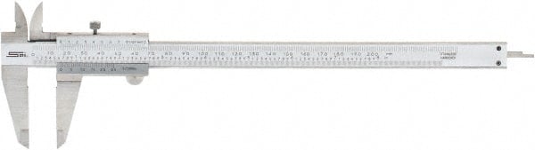 SPI - 0 to 200mm Stainless Steel Vernier Caliper - 0.02mm Graduation, 1.97" Jaw Depth, 0.0015" Accuracy, Includes NIST Traceability Certificate - Exact Tooling