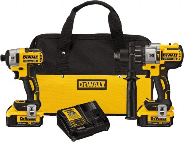 DeWALT - 20 Volt Cordless Tool Combination Kit - Includes 1/2" Brushless Hammerdrill & 1/4" Brushless Compact Impact Driver, Lithium-Ion Battery Included - Exact Tooling