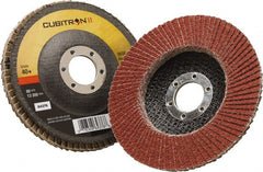 3M - 40 Grit, 4-1/2" Disc Diam, 7/8" Center Hole, Type 27 Ceramic Flap Disc - 13,300 Max RPM, Polyester Backing, Arbor Attaching System, Coated - Exact Tooling