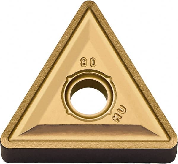 Kyocera - TNMG332 MU Grade SW05 Carbide Turning Insert - Uncoated, 60° Triangle, 3/8" Inscr Circle, 3/16" Thick, 1/32" Corner Radius - Exact Tooling