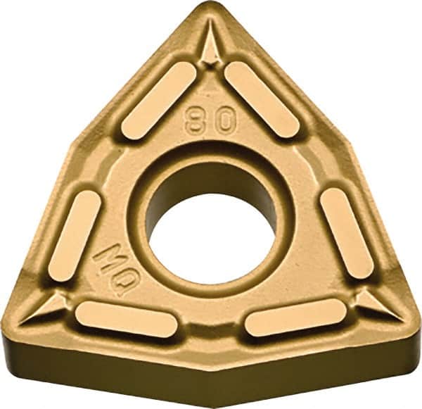Kyocera - WNMG432 MQ Grade CA6525 Carbide Turning Insert - TiCN/Al2O3/TiN Finish, 80° Trigon, 1/2" Inscr Circle, 3/16" Thick, 1/32" Corner Radius - Exact Tooling