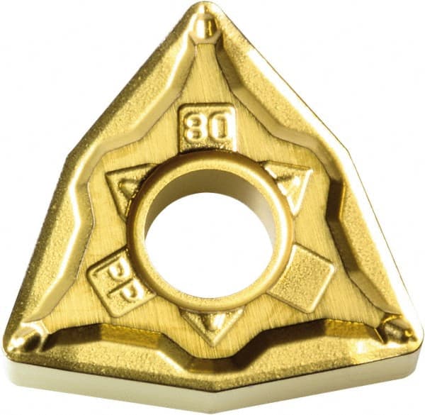 Kyocera - WNMG430.5 PP Grade PV720 Cermet Turning Insert - TiCN (Megacoat Nano) Finish, 80° Trigon, 1/2" Inscr Circle, 3/16" Thick, 0.008" Corner Radius - Exact Tooling