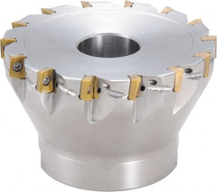 Kyocera - 12 Inserts, 2" Cut Diam, 0.417" Arbor Diam, 0.236" Max Depth of Cut, Indexable Square-Shoulder Face Mill - 0° Lead Angle, 1.575" High, BDMT 0703 Insert Compatibility, Through Coolant - Exact Tooling