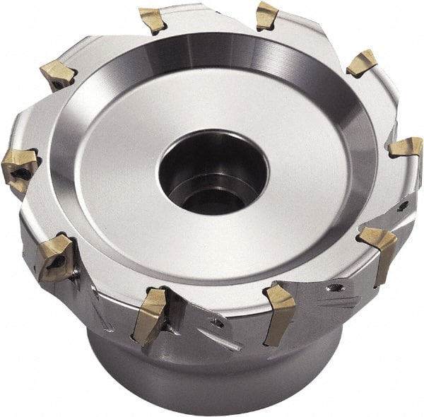 Kyocera - 6 Inserts, 63mm Cut Diam, 12mm Arbor Diam, 10mm Max Depth of Cut, Indexable Square-Shoulder Face Mill - 0° Lead Angle, 40mm High, BDMT 11T3 Insert Compatibility, Through Coolant - Exact Tooling