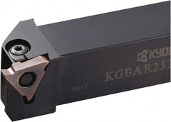Kyocera - KGBA, External, Left Hand, 5.5mm Max Depth of Cut, 0.013 to 0.189" Groove Width, Indexable Grooving Tool Holder - GBA43R/L.. Insert Compatibility, 25mm Shank Height, 25mm Shank Width, 150mm OAL - Exact Tooling
