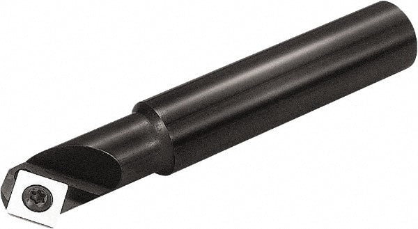 Kyocera - 45° Lead Angle, 15mm Max Cut Diam, 4mm Min Cut Diam, 6.5mm Max Depth of Cut, Indexable Chamfer and Angle End Mill - 1 Insert, SDKW 09T2, SDMT 09T2 Insert Style, 85mm Overall Length, Straight Shank - Exact Tooling